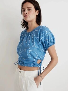 Madewell Blue Floral Drawstring Crop Top